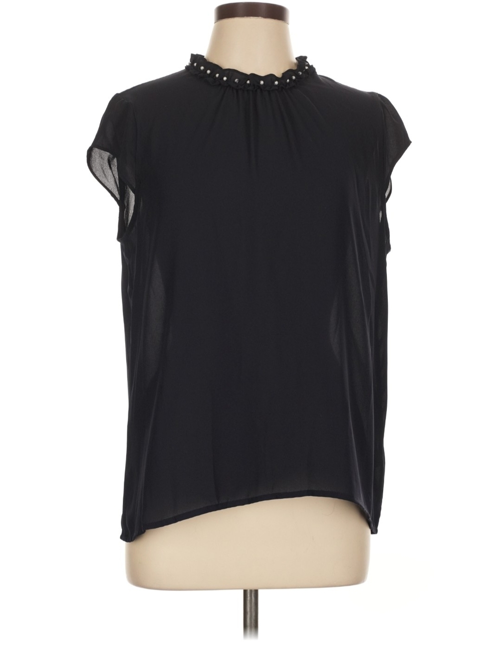 Karl Lagerfeld Black Ruffle-Trim Cap Sleeve Blouse